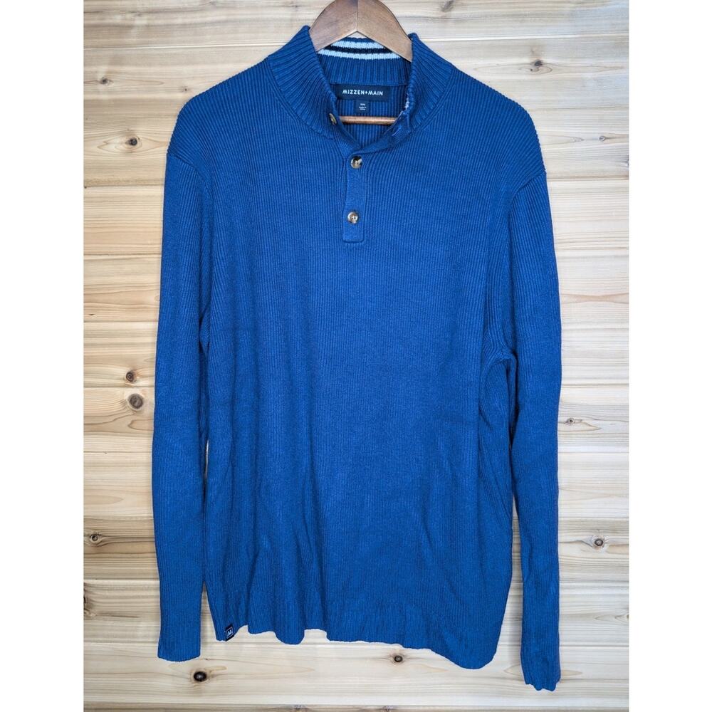 Mizzen+Main Sweater Mens XXL Blue Button‎ Neck Henley Ribbed